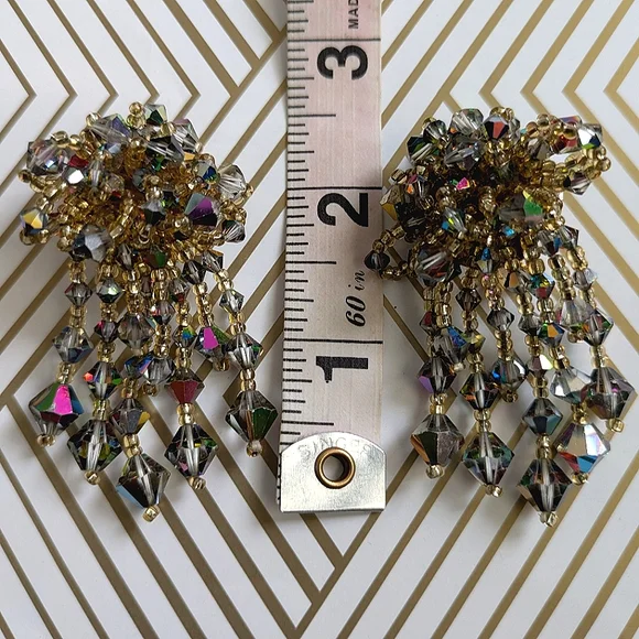 Vintage, Glam, Waterfall, faceted, sparkling Chandelier Drop Clip on Earrings - Picture 13 of 13
